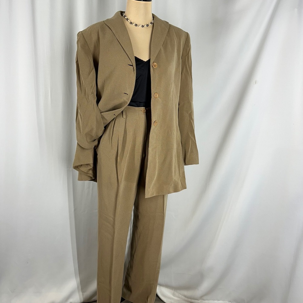 Rena Rowan 2 Pc‎ Pantsuit Set Camel Tan Blazer Trousers Women's Size 10